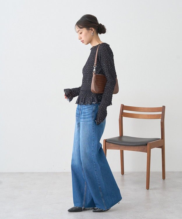 earth music&ecology 【セルフカット可】ワイドデニムパンツ Indigo