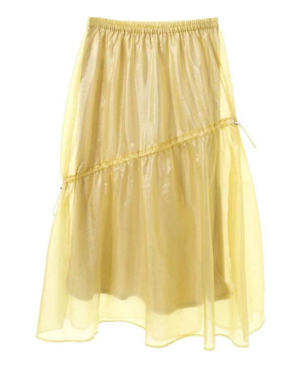 Green Parks シアーシャイニードロストティアードスカート Light Yellow