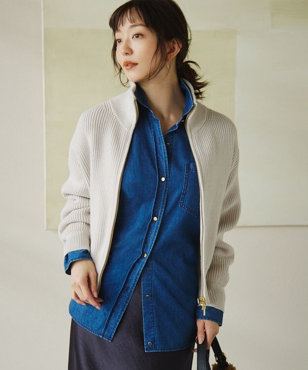 23区 【洗える】ライトダンガリー 2WAY シャツ スカイブルー系