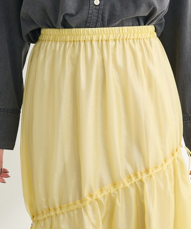 Green Parks シアーシャイニードロストティアードスカート Light Yellow