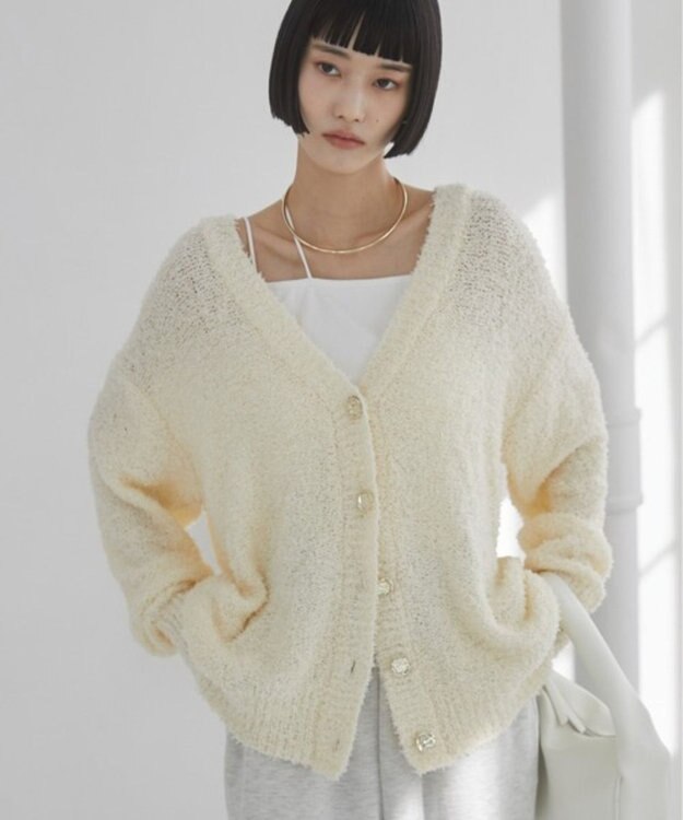 WEGO 【ANGIE VINTAGE】リボンヤーンVネックニットカーディガン ホワイトアイボリー