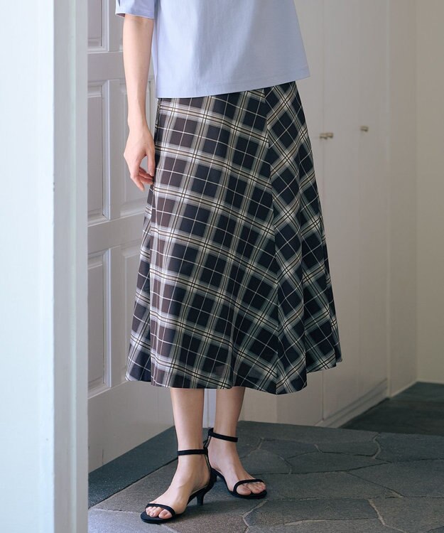 J.PRESS LADIES L 【WEB限定カラーあり・洗える】SOFT SHEER チェック フレア スカート ブラウンチェック系