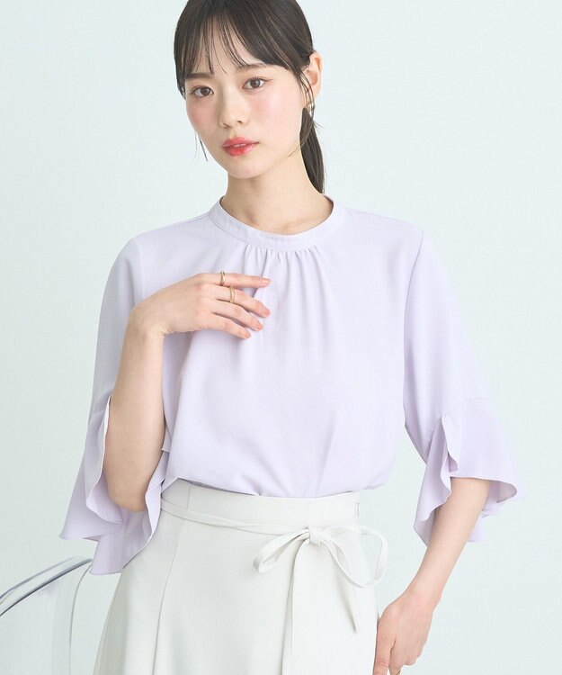 earth music&ecology フリル７分袖ブラウス Pink