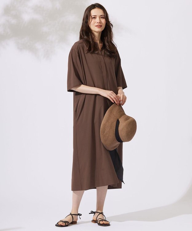 自由区 L 【カタログ掲載・接触冷感・UVケア・洗える】ファンクショナルクロス ワンピース ブラウン