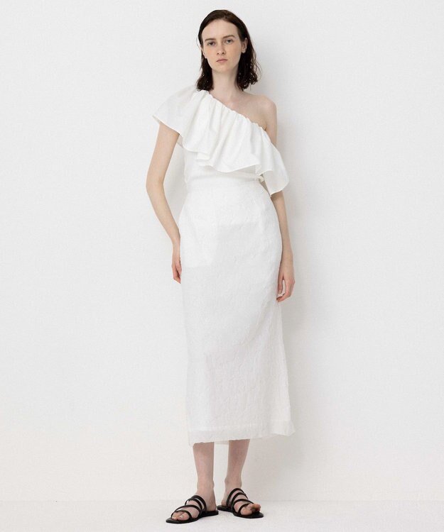 NAVE 【Nave・洗える/撥水/ストレッチ素材】ライトタフタ ワンショルダーブラウス ホワイト系