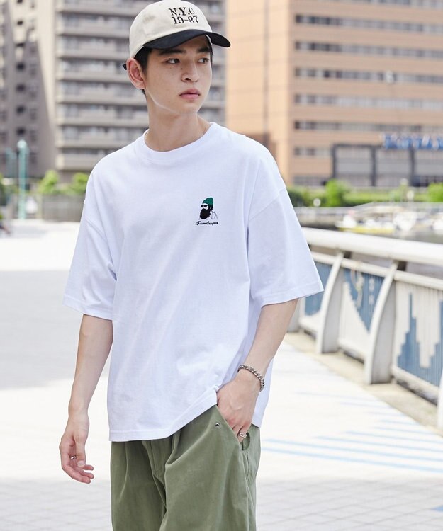 WEGO ヒゲサガラ刺繍Tシャツ ホワイト