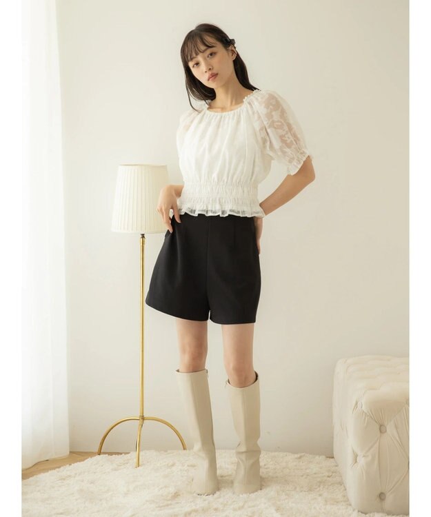 earth music&ecology 衿付きフラワーブラウス Off White