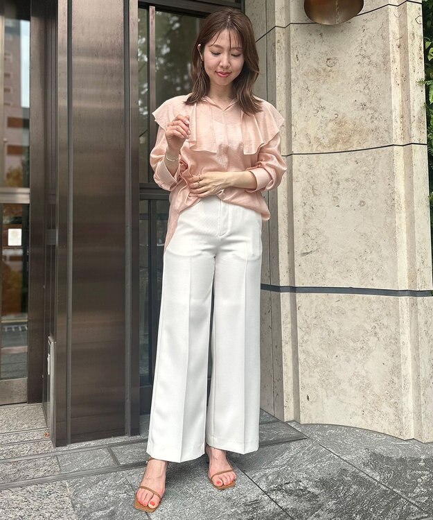 UNFILO イージーケア ラッフルカラー ブラウス ピンク