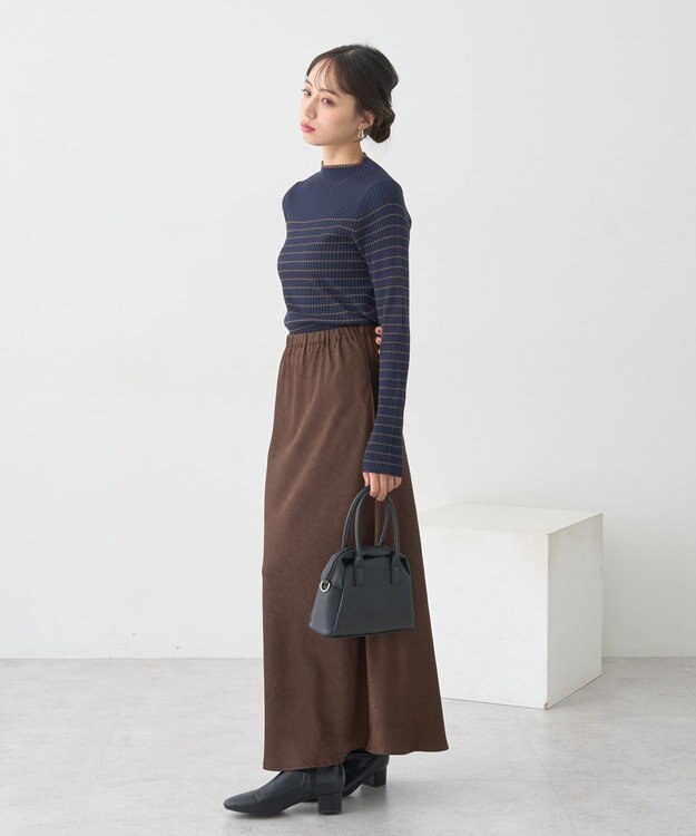 earth music&ecology ハイネックリブニットプルオーバー Border Navy