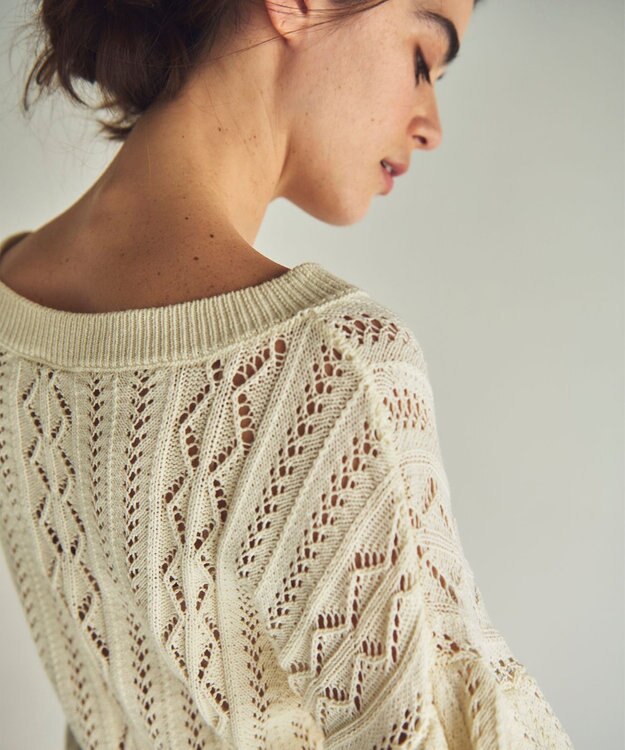 GRACE CONTINENTAL レース編ルーズニットトップ ホワイト