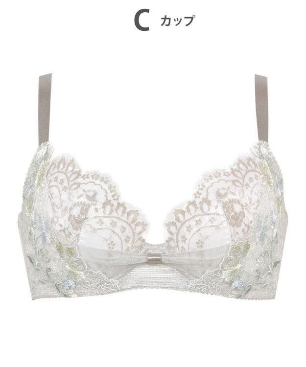 WACOAL 【リボンブラ】 【脇すっきり】 ブラジャー 脇高設計 着やせシルエット 動いても谷間をキープ ペアショーツあり レディース BRB413 /ワコール グレー