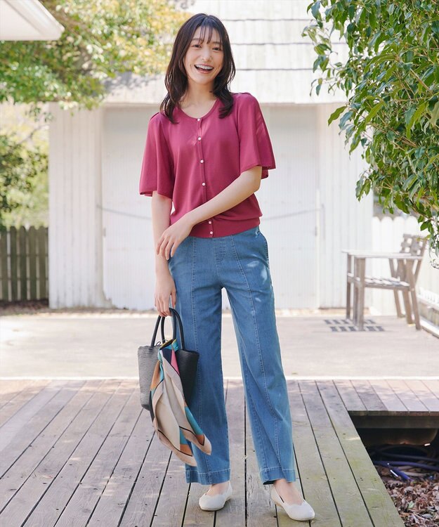 Tiaclasse 【洗える】フレアスリーブカーディガン ディープピンク