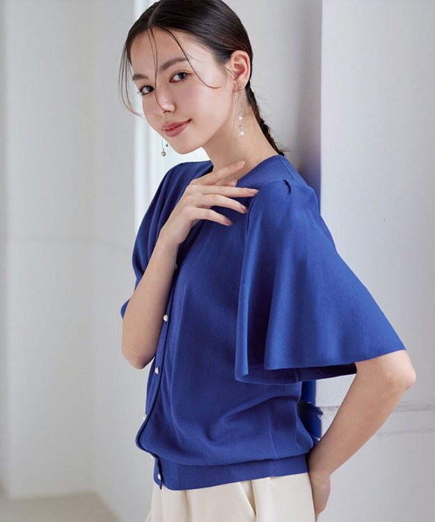 Tiaclasse 【洗える】フレアスリーブカーディガン ディープブルー