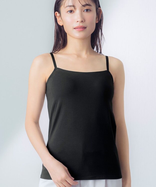 Wing カップ付きキャミソール 綿混(身生地部) ラク きれいなバストシルエット 【シンクロブラトップ 綿混タイプ】 ブラトップ ET1032 ウイング／ワコール ブラック