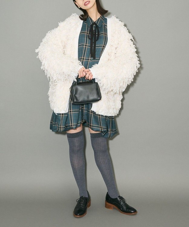 Green Parks ボウタイリボン付裾バルーンシャツワンピース Green