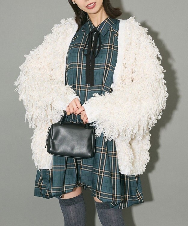 Green Parks ボウタイリボン付裾バルーンシャツワンピース Green