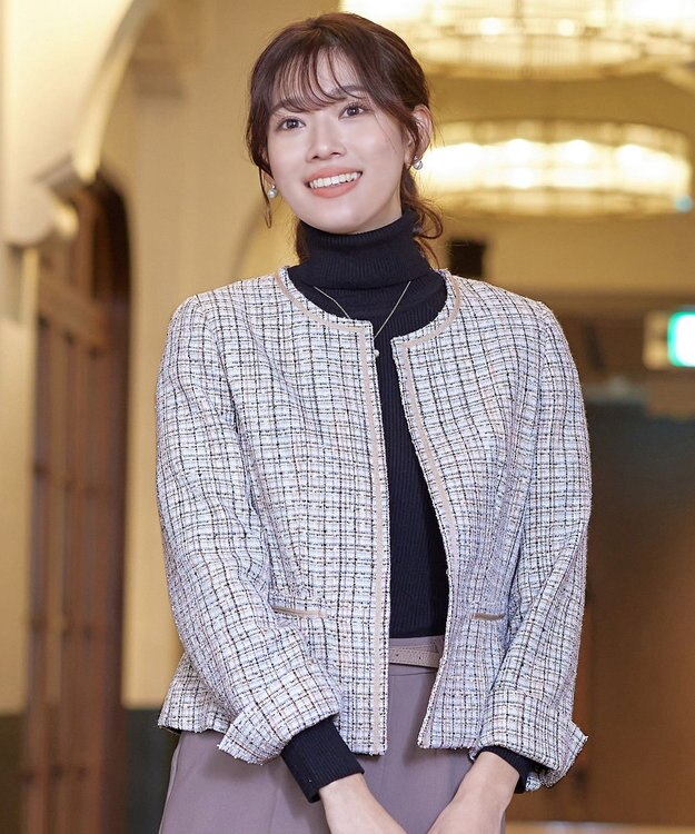 Tiaclasse ラメツイードジャケット サックス