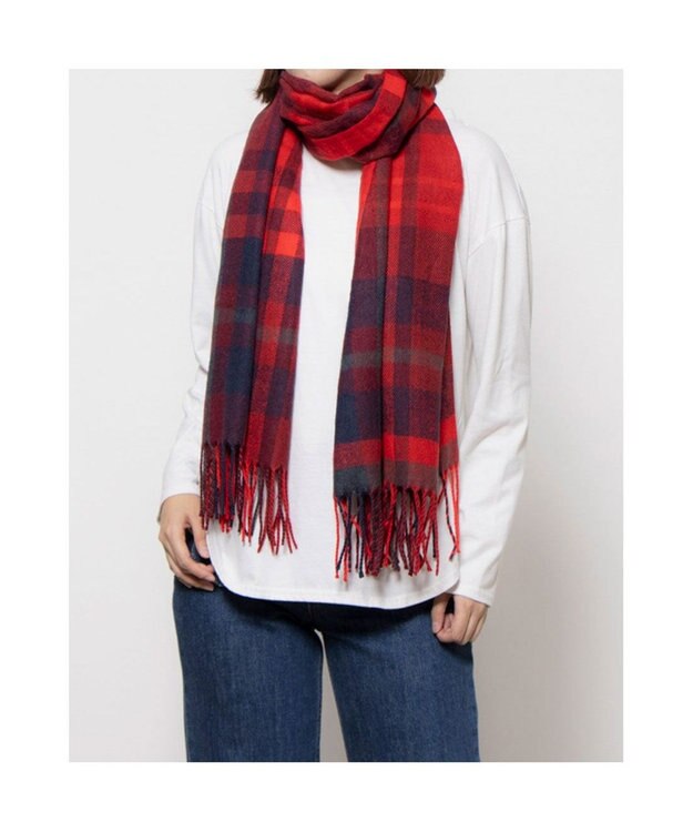 UNBILLION カシュネ cache nez / ウール混チェックストール レッド