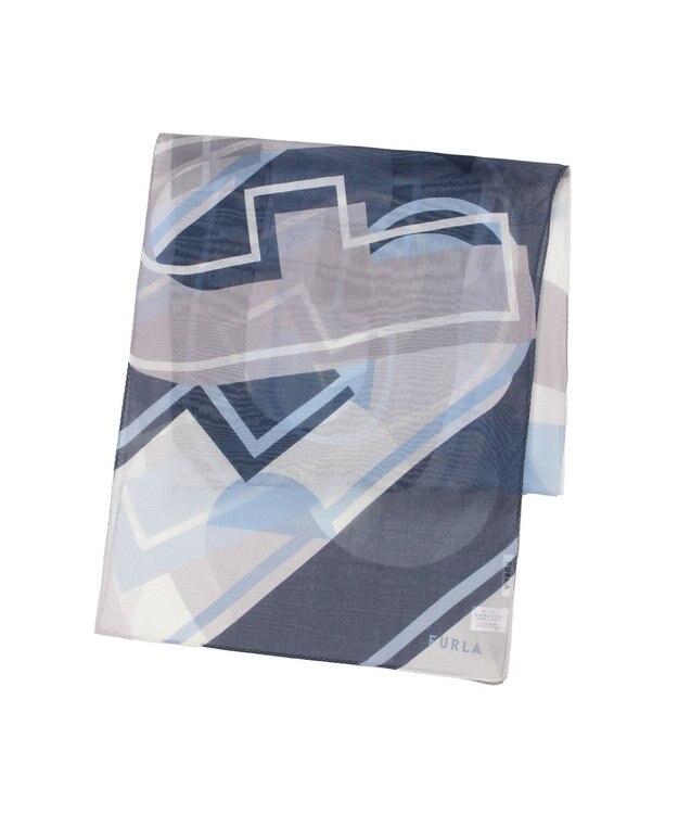 MOONBAT 【シルク100%】フルラ (FURLA) シルクシフォンロングスカーフ アーチロゴ 150cm×35cm ネイビーブルー