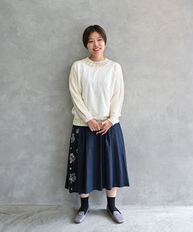 muuc 〈ドライタッチ高品質インド超長綿〉イラカ刺繍コットンプルオーバー オフホワイト