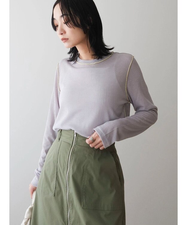 Green Parks 配色ステッチシアーリブプルオーバー Gray