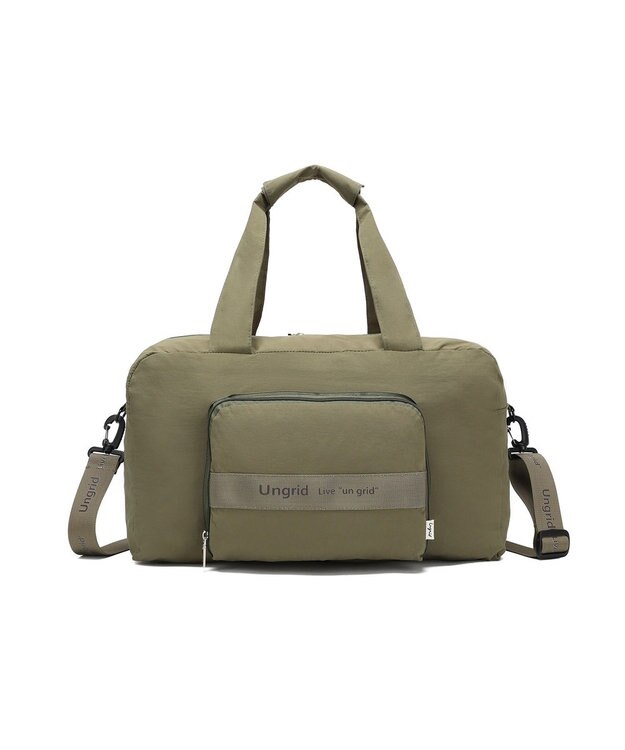 style code 【Ungrid/アングリッド】撥水軽量ソフトナイロン ロゴテープ折り畳みラージ　トラベルボストンバッグ(33L） カーキ