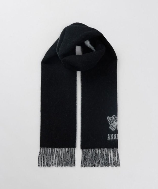 AURORA 【 ANNA SUI（アナ スイ）】ウールリバーシブルマフラー ブラック