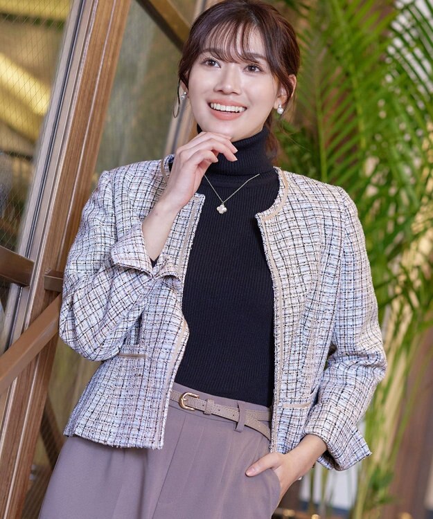 Tiaclasse ラメツイードジャケット サックス