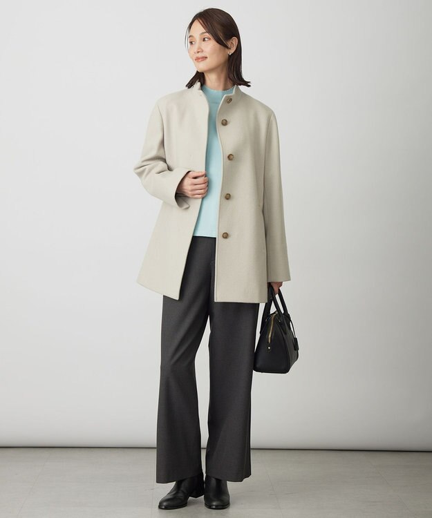 J.PRESS LADIES ジョーゼット裏起毛 ワイド パンツ チャコール×ネイビー系