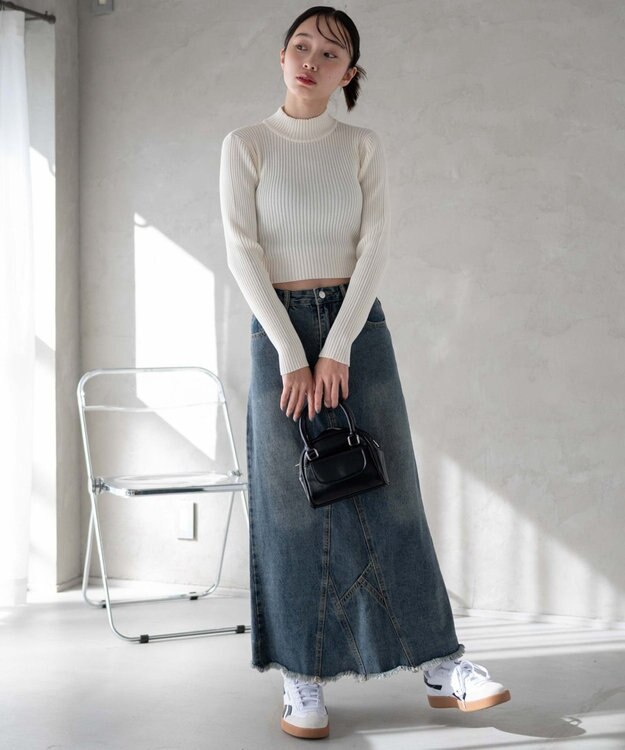 WEGO リブハイネックショートニット オフホワイト