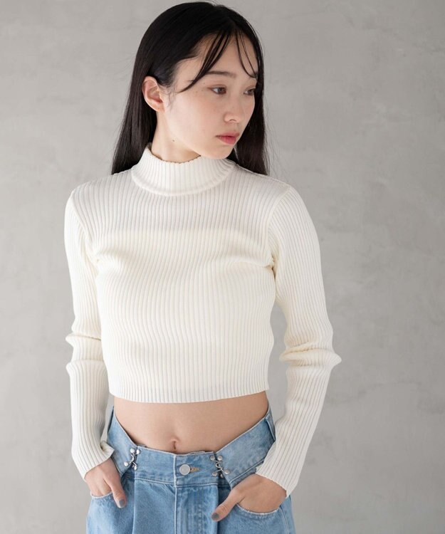 WEGO リブハイネックショートニット オフホワイト