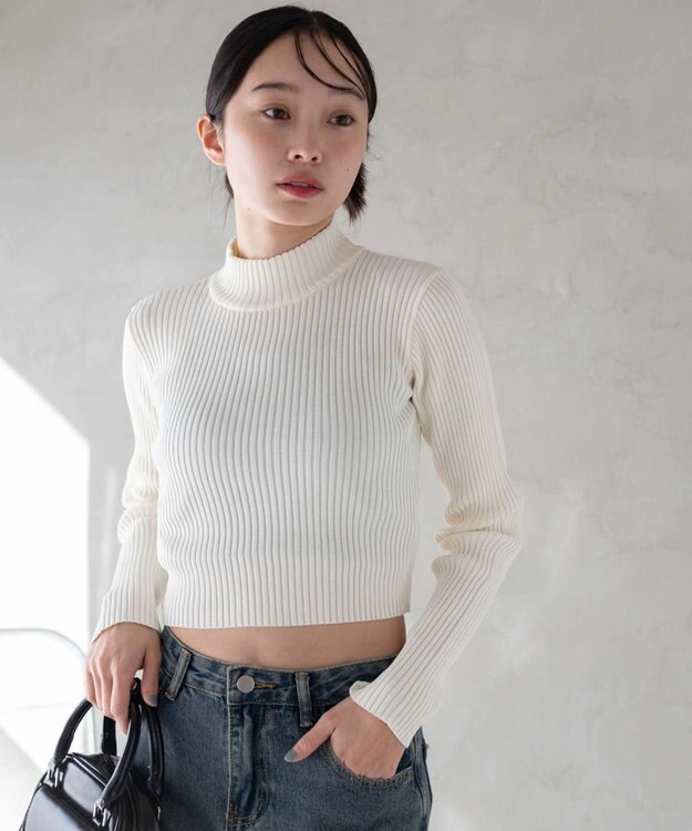 WEGO リブハイネックショートニット オフホワイト