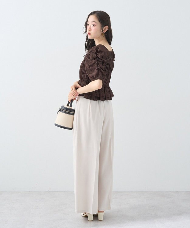 earth music&ecology レースティアードシャーリングブラウス Brown