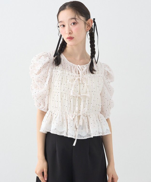 earth music&ecology レースティアードシャーリングブラウス Dot