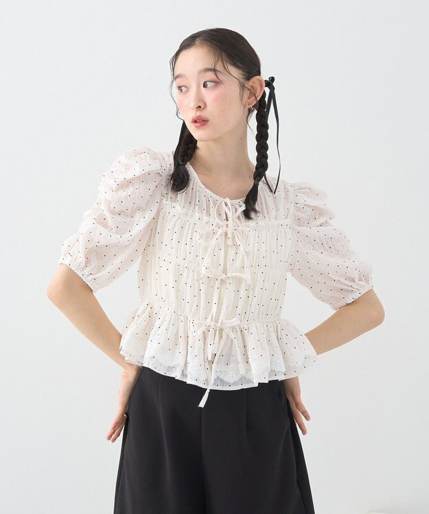 earth music&ecology レースティアードシャーリングブラウス Dot