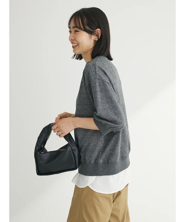 Green Parks ７分袖ラメ裏毛パフプルオーバー Gray