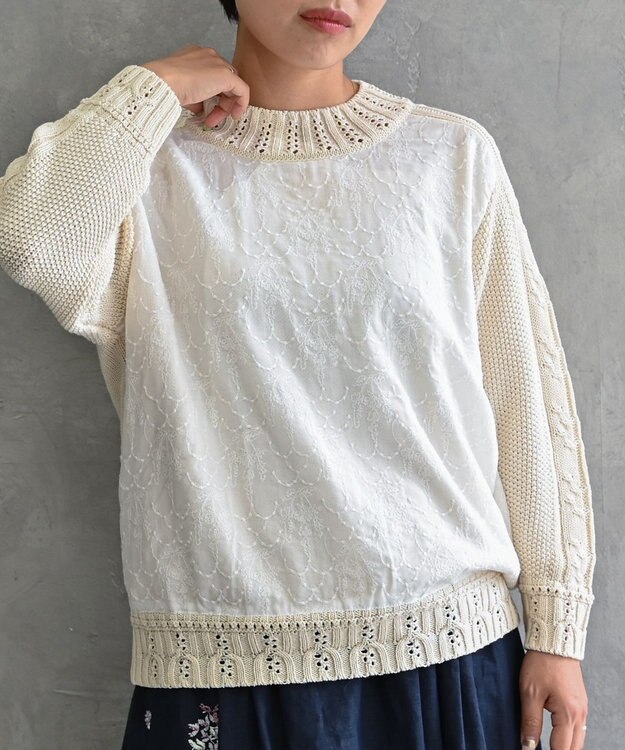 muuc 〈ドライタッチ高品質インド超長綿〉イラカ刺繍コットンプルオーバー オフホワイト