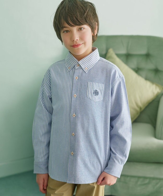 J.PRESS KIDS 【140-170cm】オックスフォード ストライプコンビシャツ ブルー系1