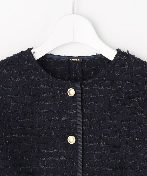 ANY SIS L リボンヤーンライトツイード ジャケット ネイビー