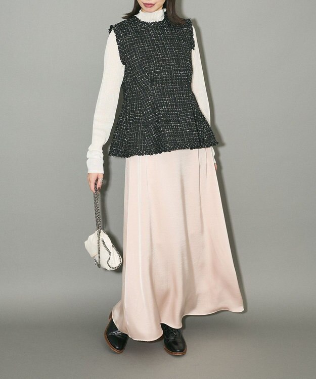 Green Parks ツイードペプラムベスト Black