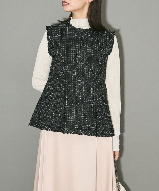 Green Parks ツイードペプラムベスト Black