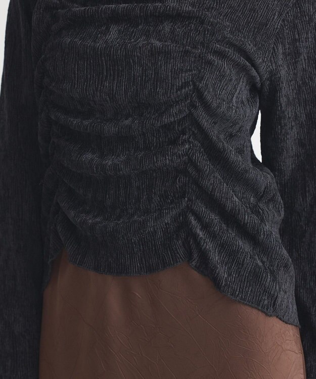 earth music&ecology プリーツベロア風ギャザープルオーバー Black