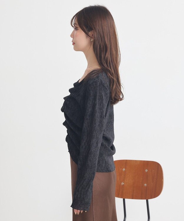 earth music&ecology プリーツベロア風ギャザープルオーバー Black