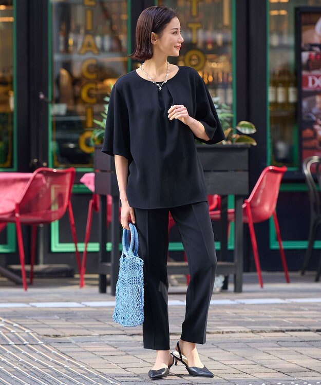 自由区 【XSサイズ～/洗える/セット可】ダブルクロス テーパードパンツ ネイビー系