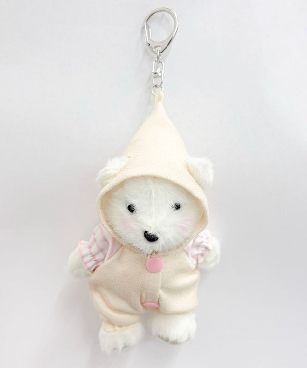 WEGO フードサロペくまちゃんぬいぐるみキーホルダー ホワイトアイボリー