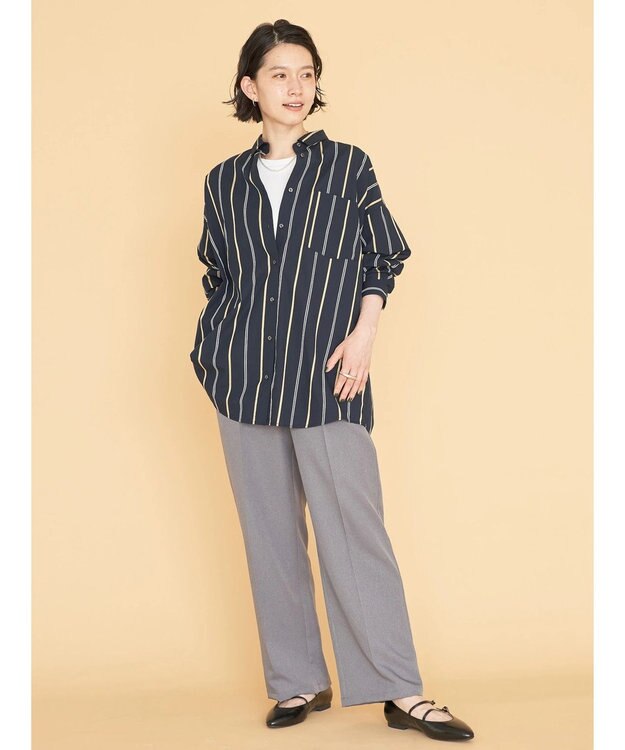 AMERICAN HOLIC ドビーストライプシャツチュニック Stripe Navy