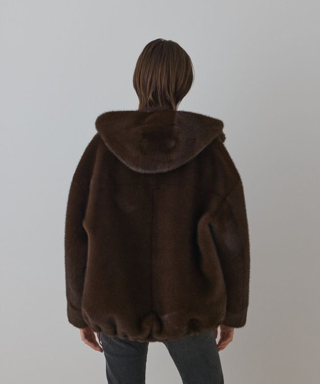 GRACE CONTINENTAL フェイクミンクフードジャケット ダークブラウン