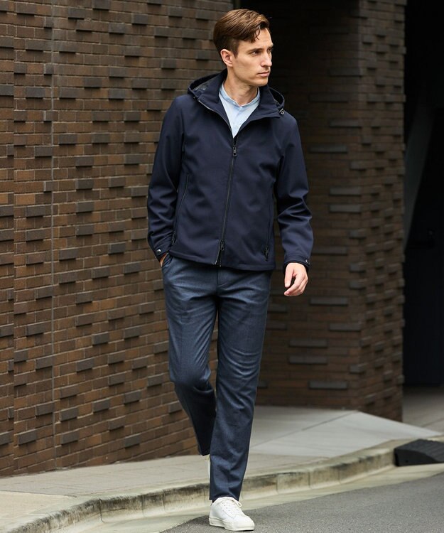 GOTAIRIKU 仕事で着られる【シワになりにくい/洗える/ストレッチ/吸水速乾】バブルテック フーデッドブルゾン ネイビー系