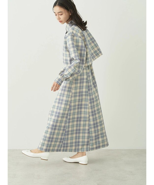 earth music&ecology ＣＨＥＣＫショートシャツジャケット Check Blue