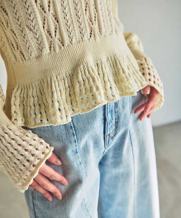 GRACE CONTINENTAL レース編ルーズニットトップ ホワイト